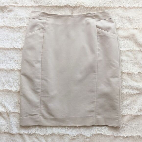 H&M beige cotton blend pencil skirt lined size 8 B1 - Picture 1 of 9